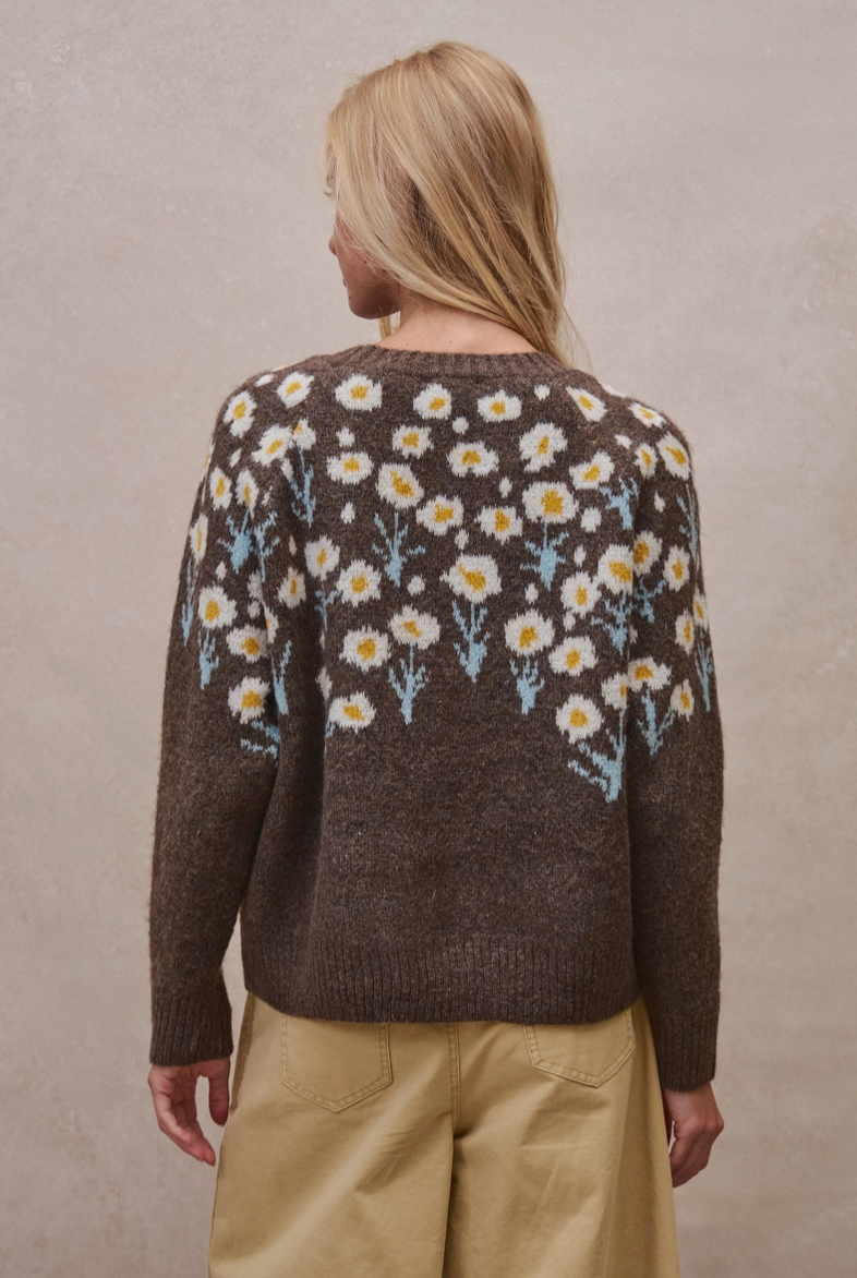 3D Floral Sweater in Brown