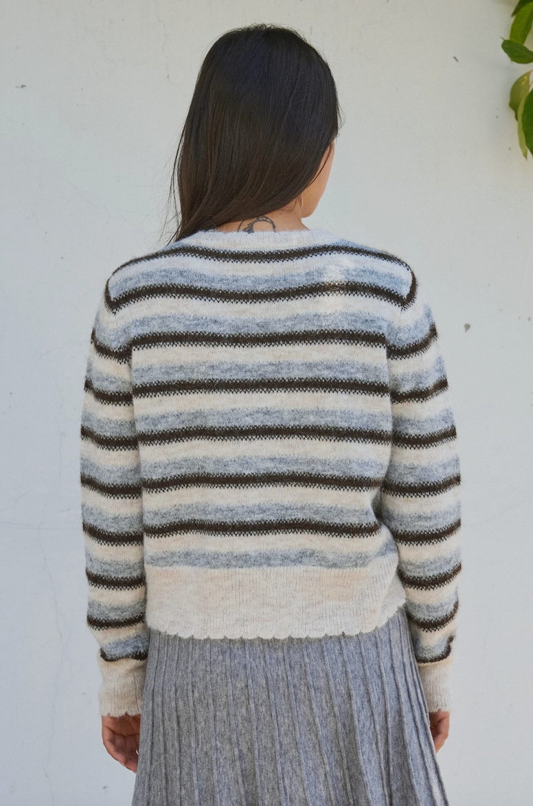 Lace Trim Striped Knit Cardigan with Candy buttons