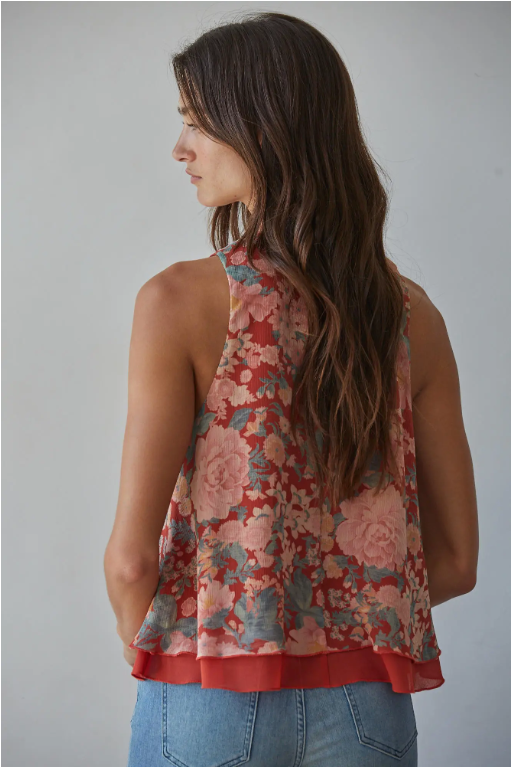 Chiffon Floral Print Sleeveless Top