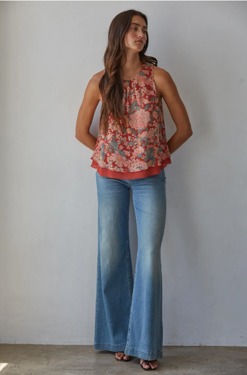 Chiffon Floral Print Sleeveless Top