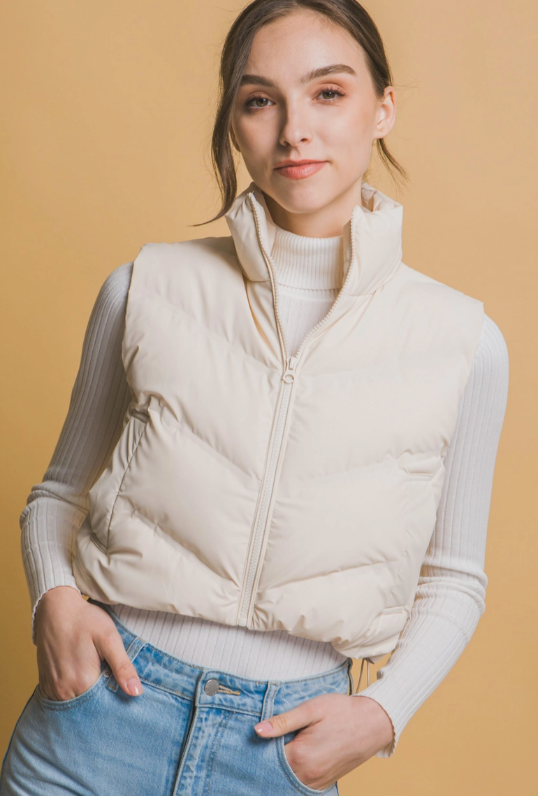 Cropped Chevron Puffer Vest in 3 Colors