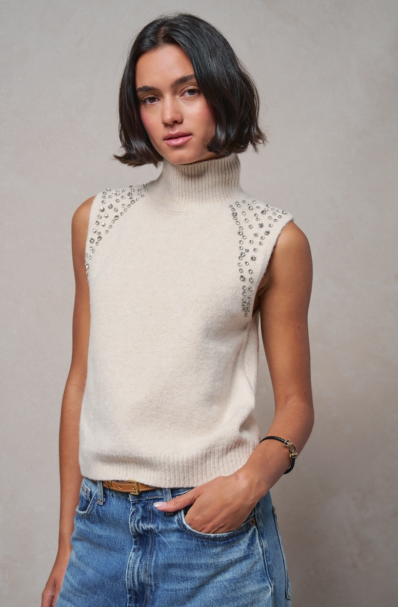Crystal Embellished Mock Neck Knit Top in 3 colors