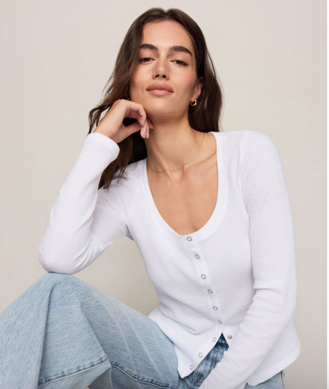 Albany Waffle Button Up Top