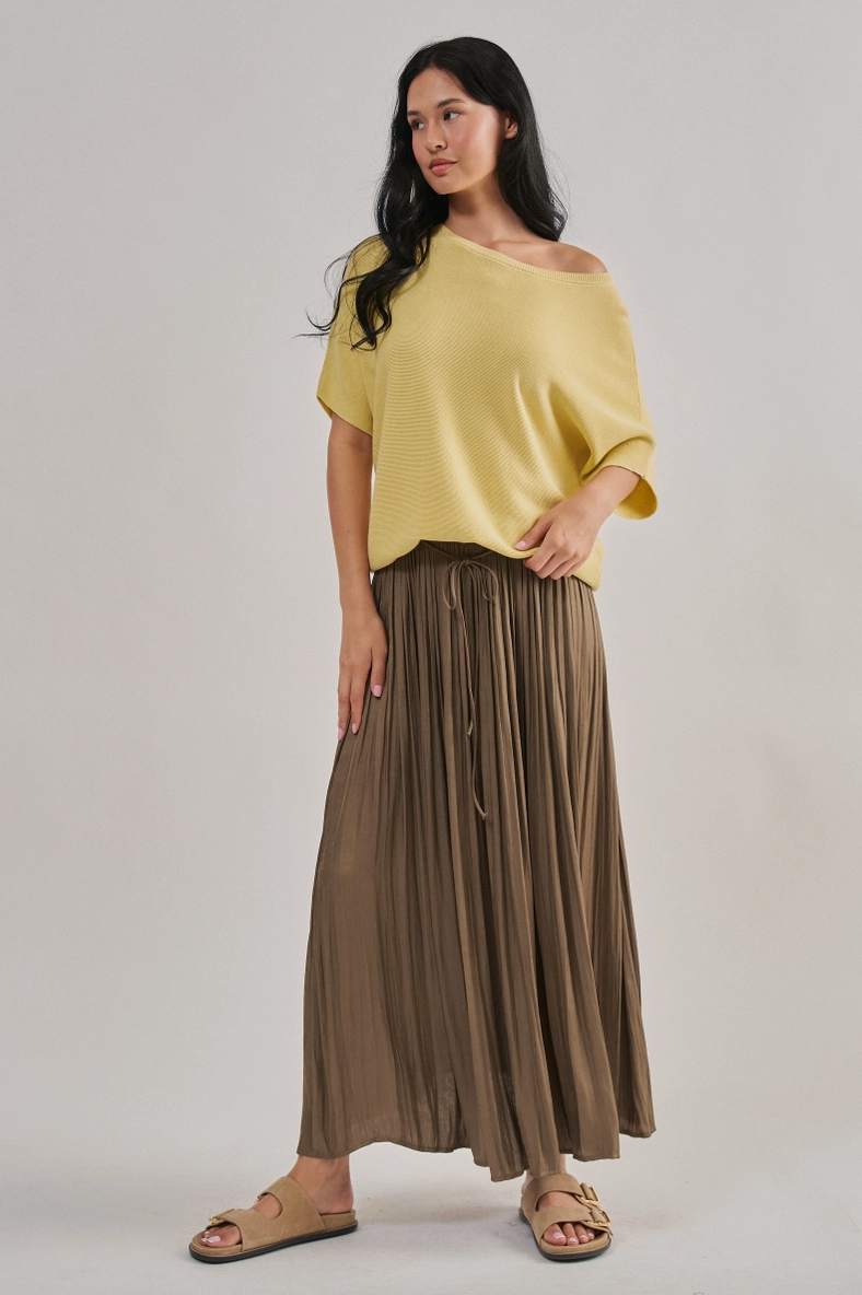 Washed Satin Crinkle Skirt in Brown or Olive