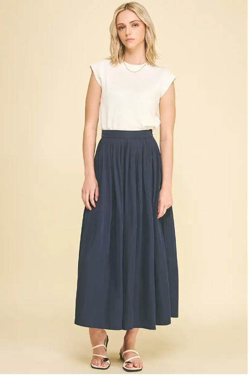 A Line Pleated Skirt in Navy
