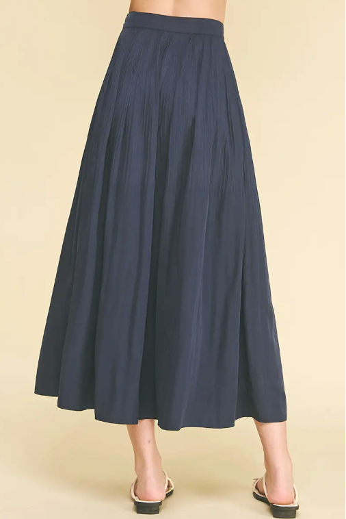 A Line Pleated Skirt in Navy