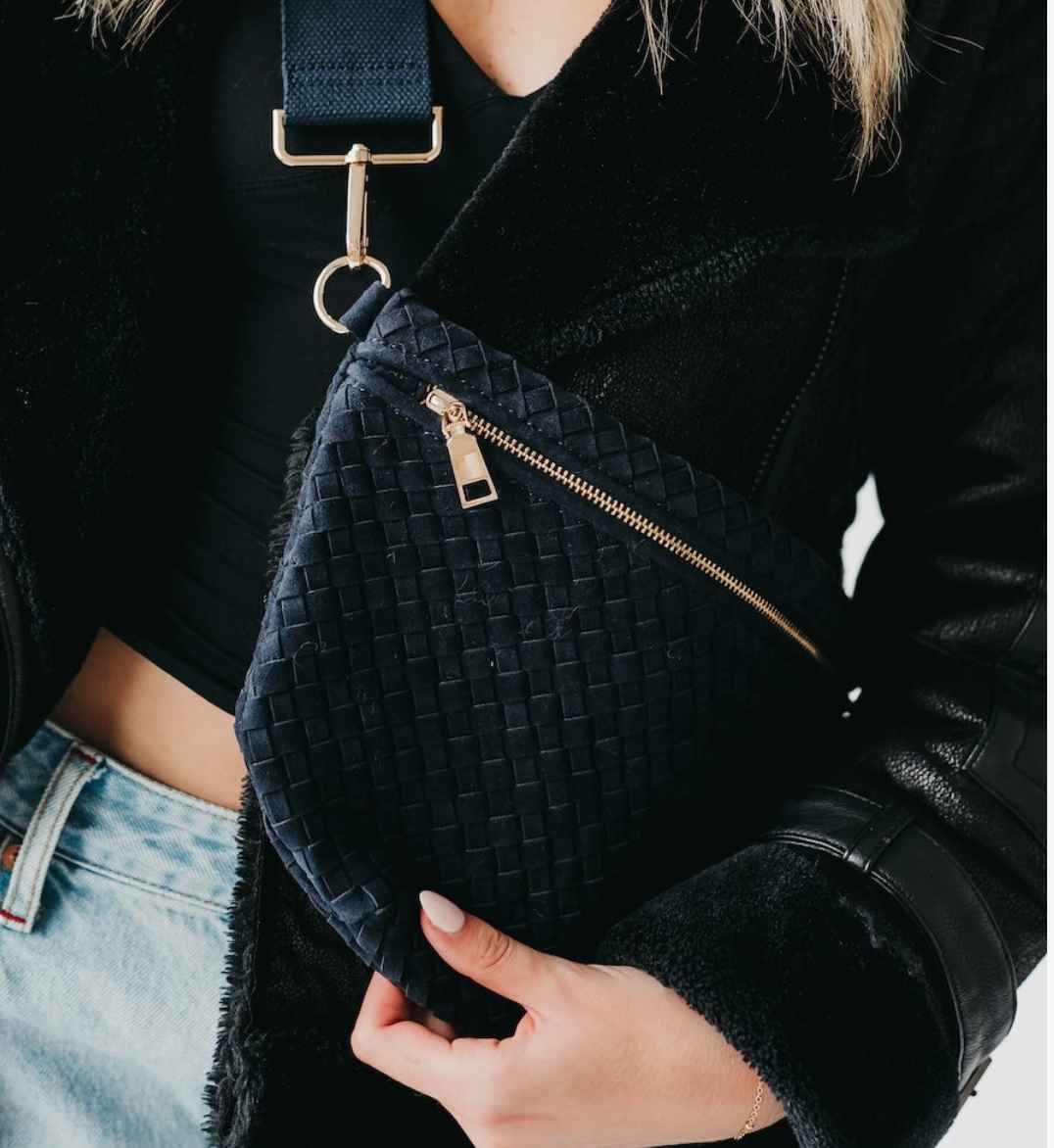 Suede Westlyn Woven Cross Body Bag