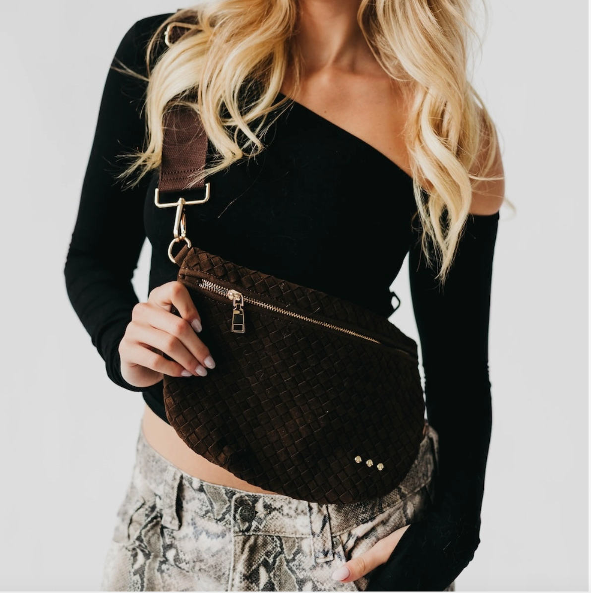 Suede Westlyn Woven Cross Body Bag