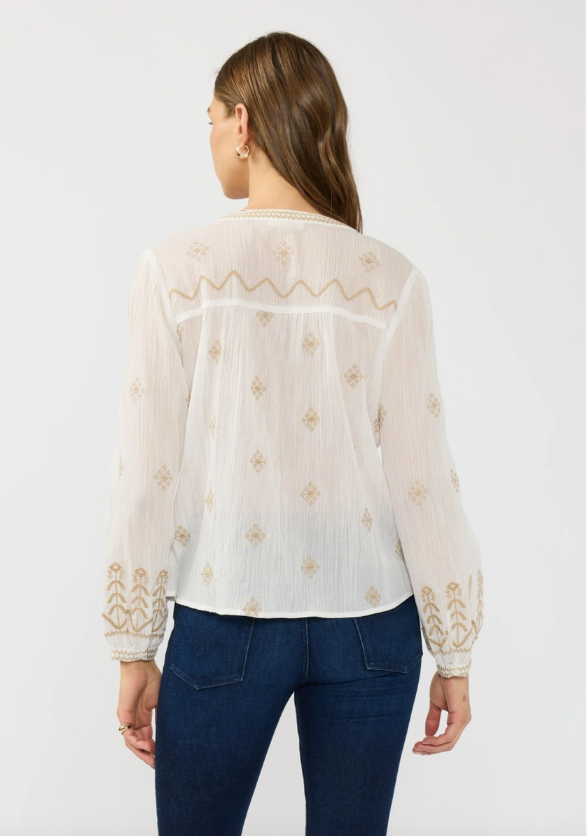 Longsleeve embroidered button down Blouse in cream