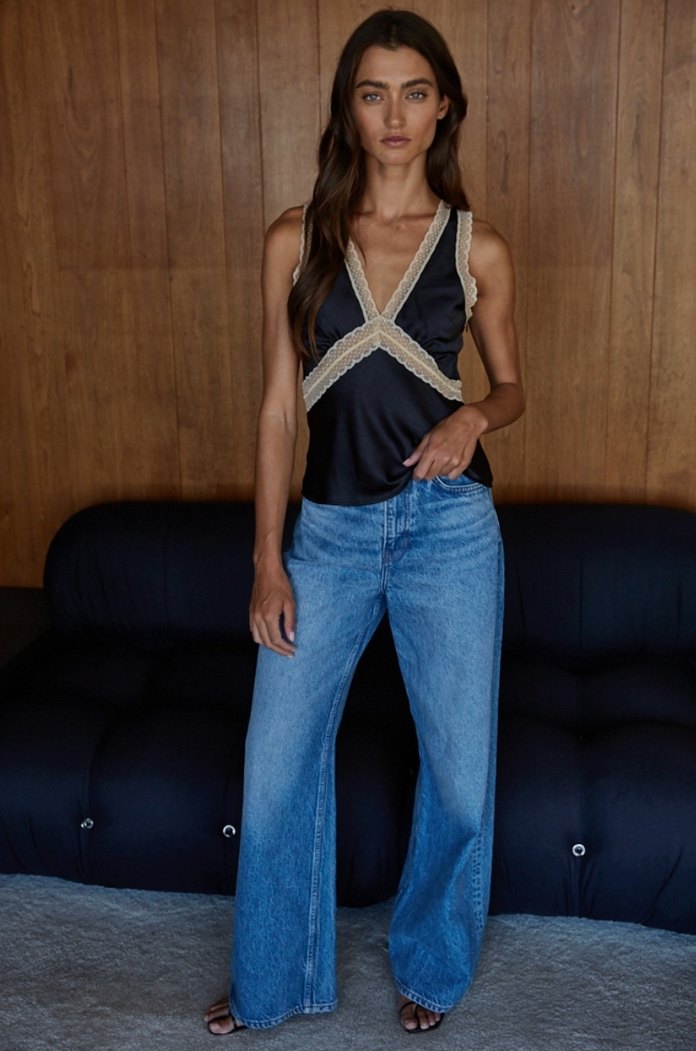 Contrast Lace V Sleeveless Top