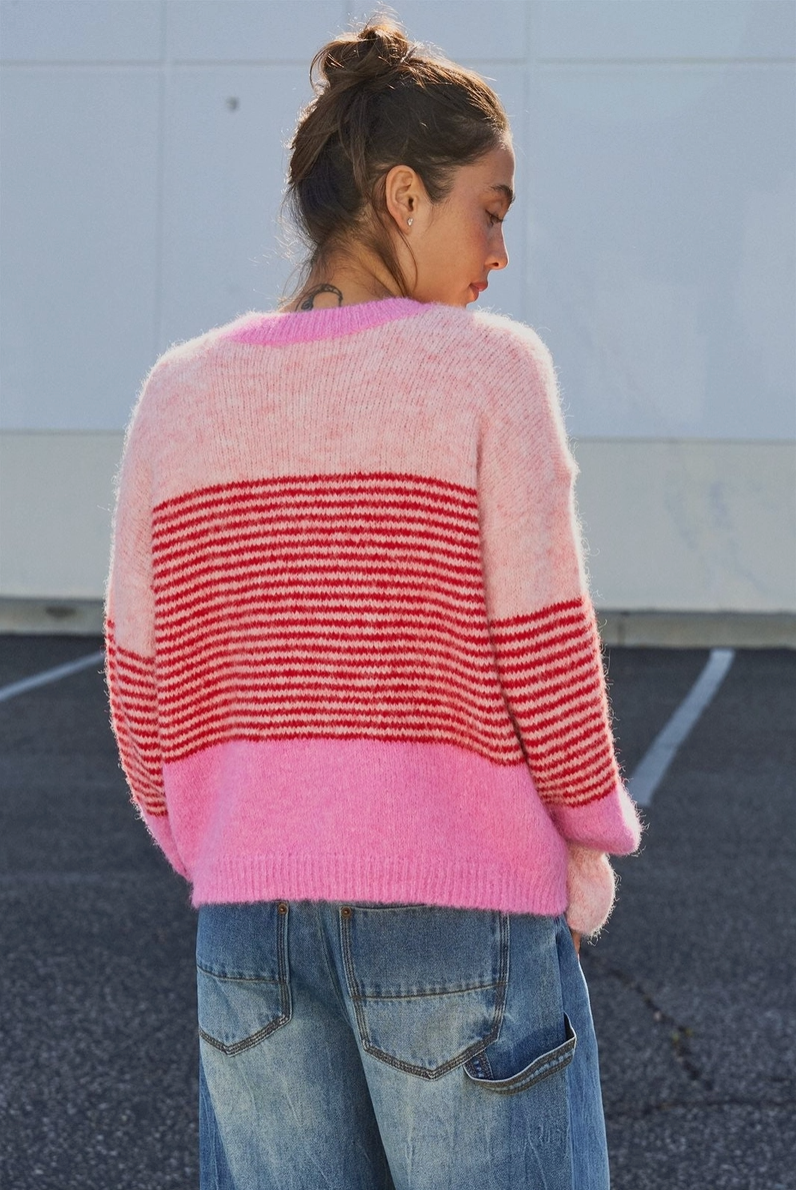 Stripe Fuzzy Cardigan Pink