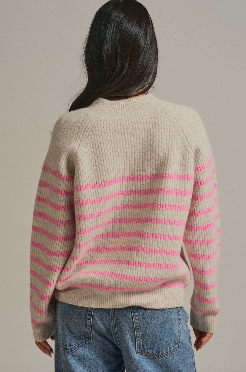 Striped Mock Sweater with Gold Buttons in Cream or Navy