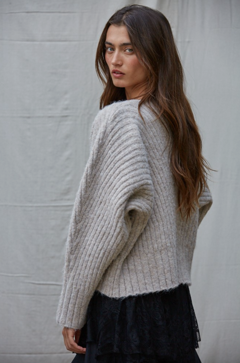 Knit Ribbed V Neck Sweater