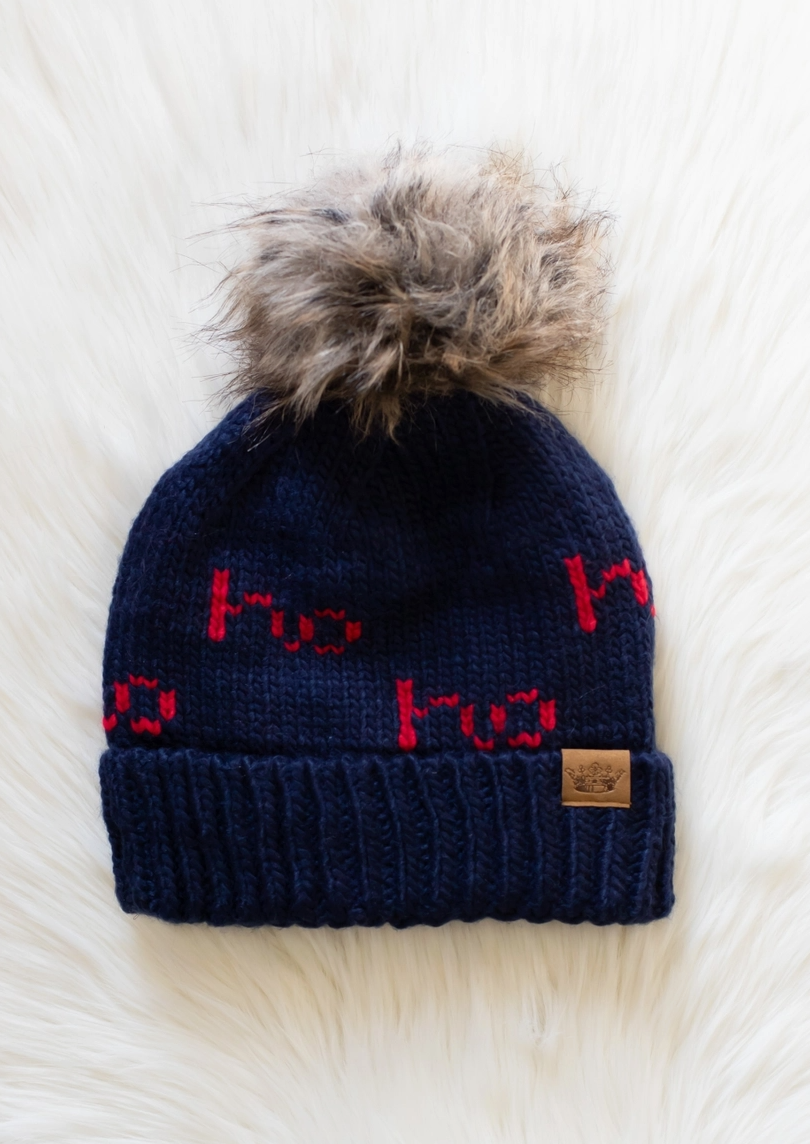 Ho Ho Ho Pom Pom Hat Beige or Navy