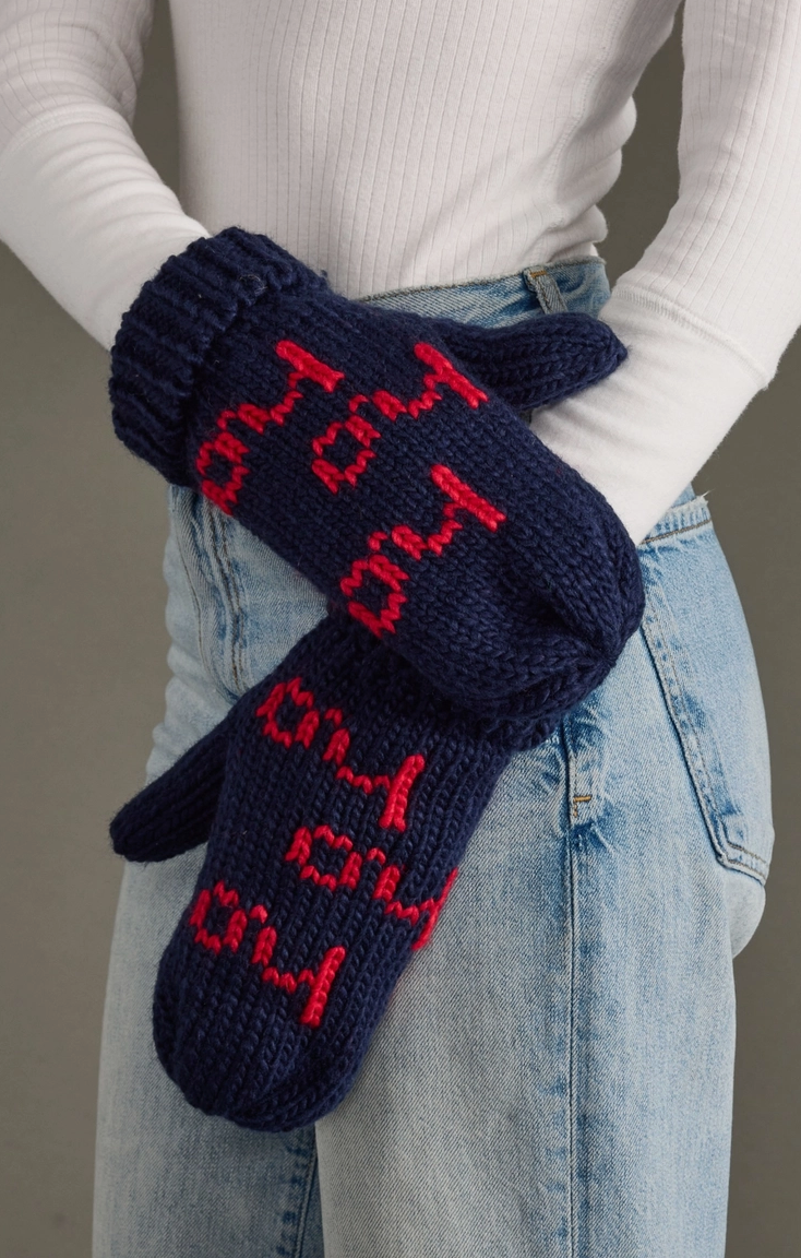 Ho Ho Ho Mittens in Beige or Navy