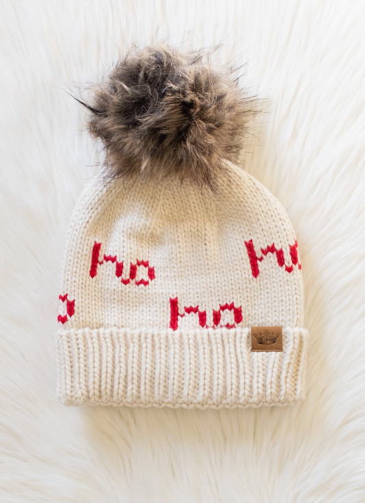 Beige & Red Ho Ho Ho Hat