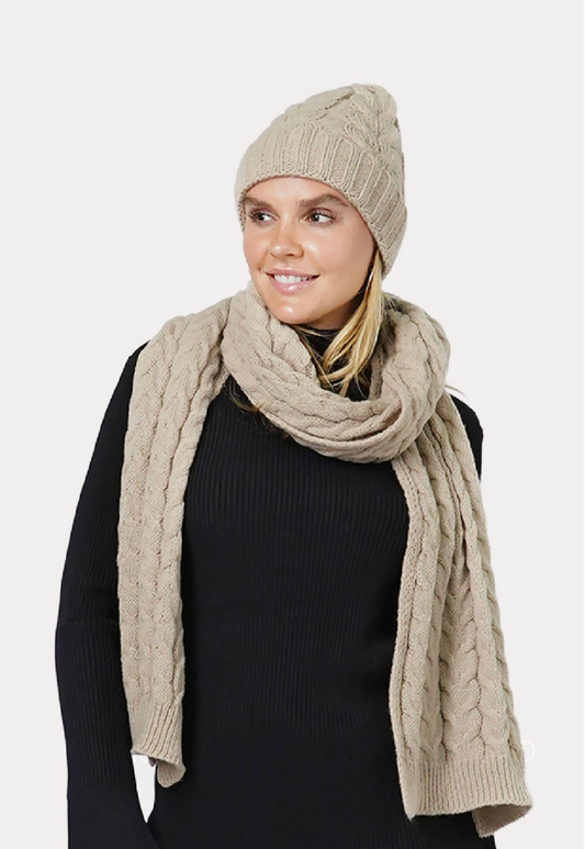 Cable Knit Scarf and Hat Set (3 colors)