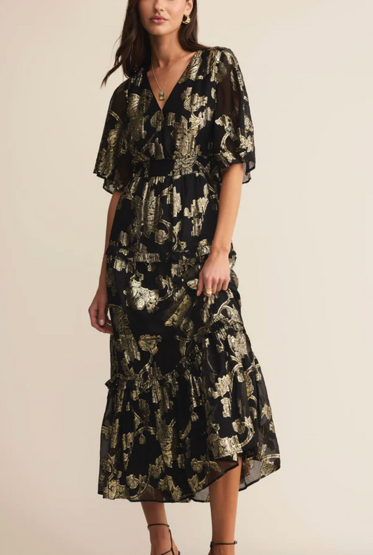 Kiera Jacquard Maxi Dress in Black