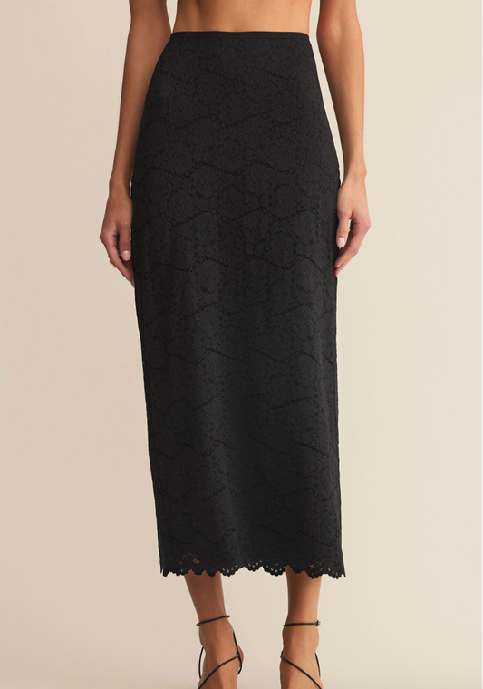 Via Lace Midi Skirt in Black
