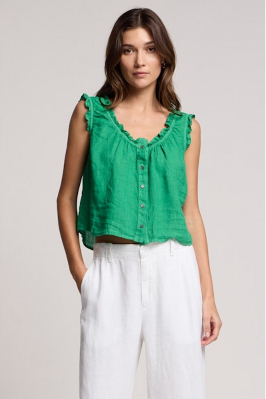 Tana Linen Top in Navy, White or Shamrock