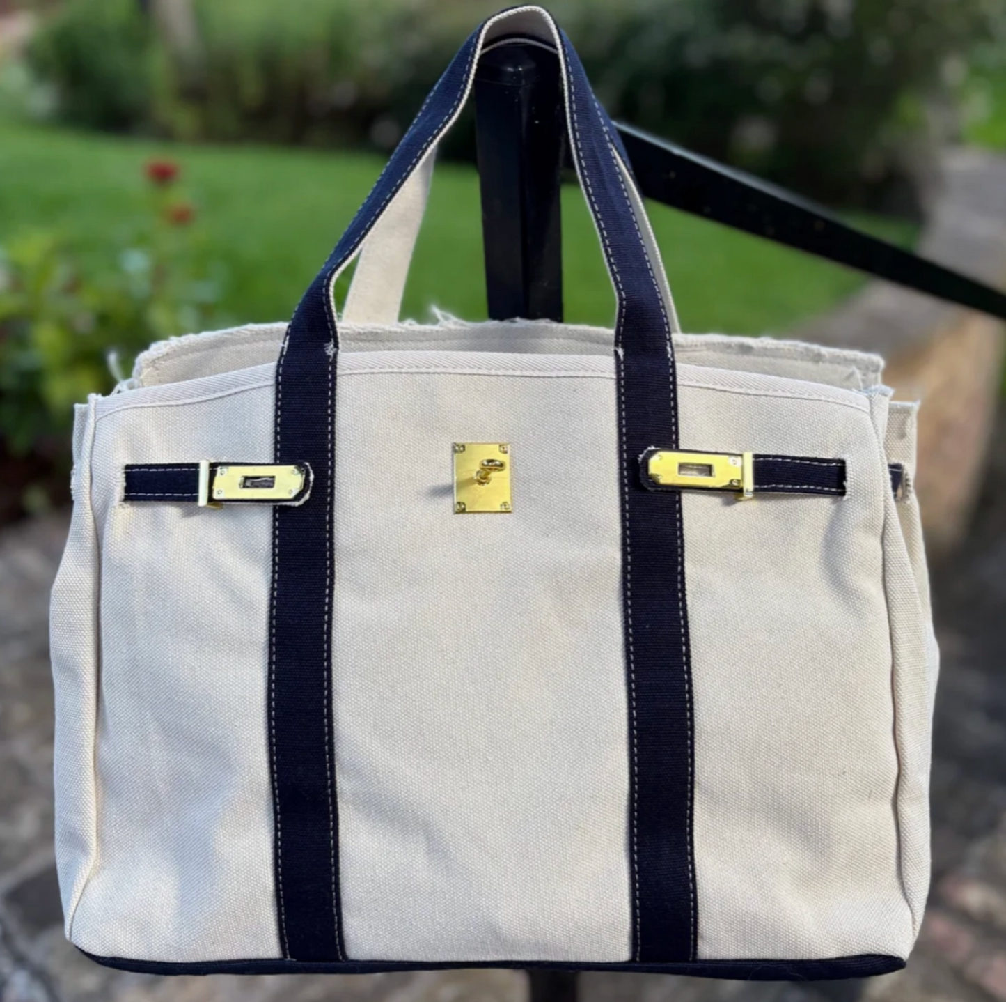 Canvas Tote Bag with gold hardware