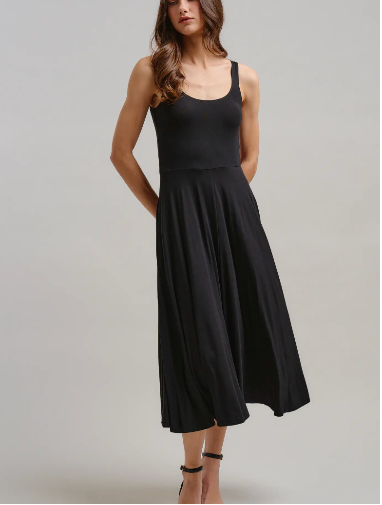 Solid Sleeveless Scoop Midi Dress in 2 colors