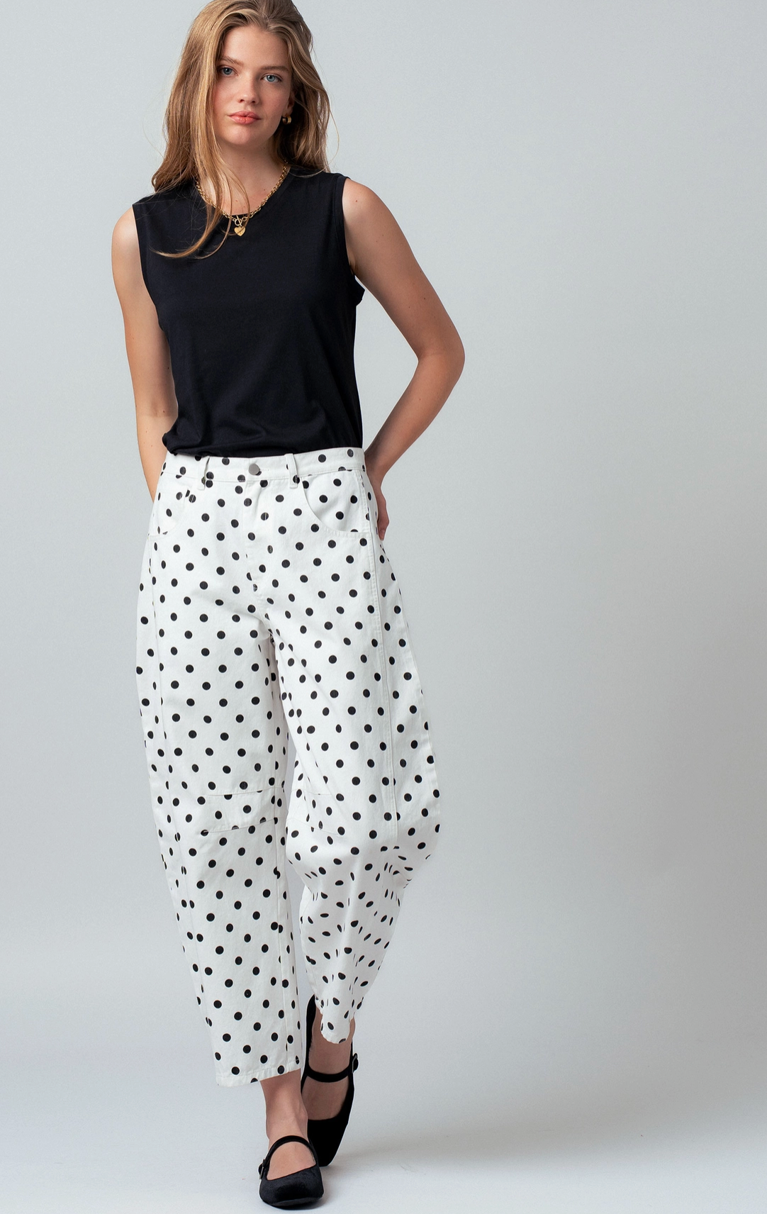 Polka Dot Barrel Leg Jean