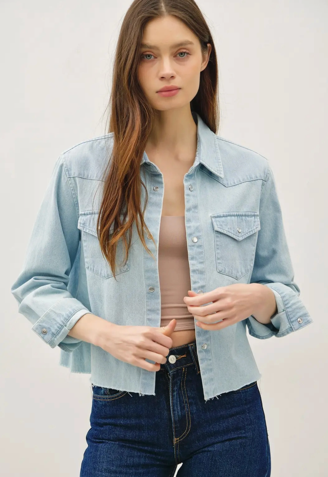 Cropped Denim Shacket