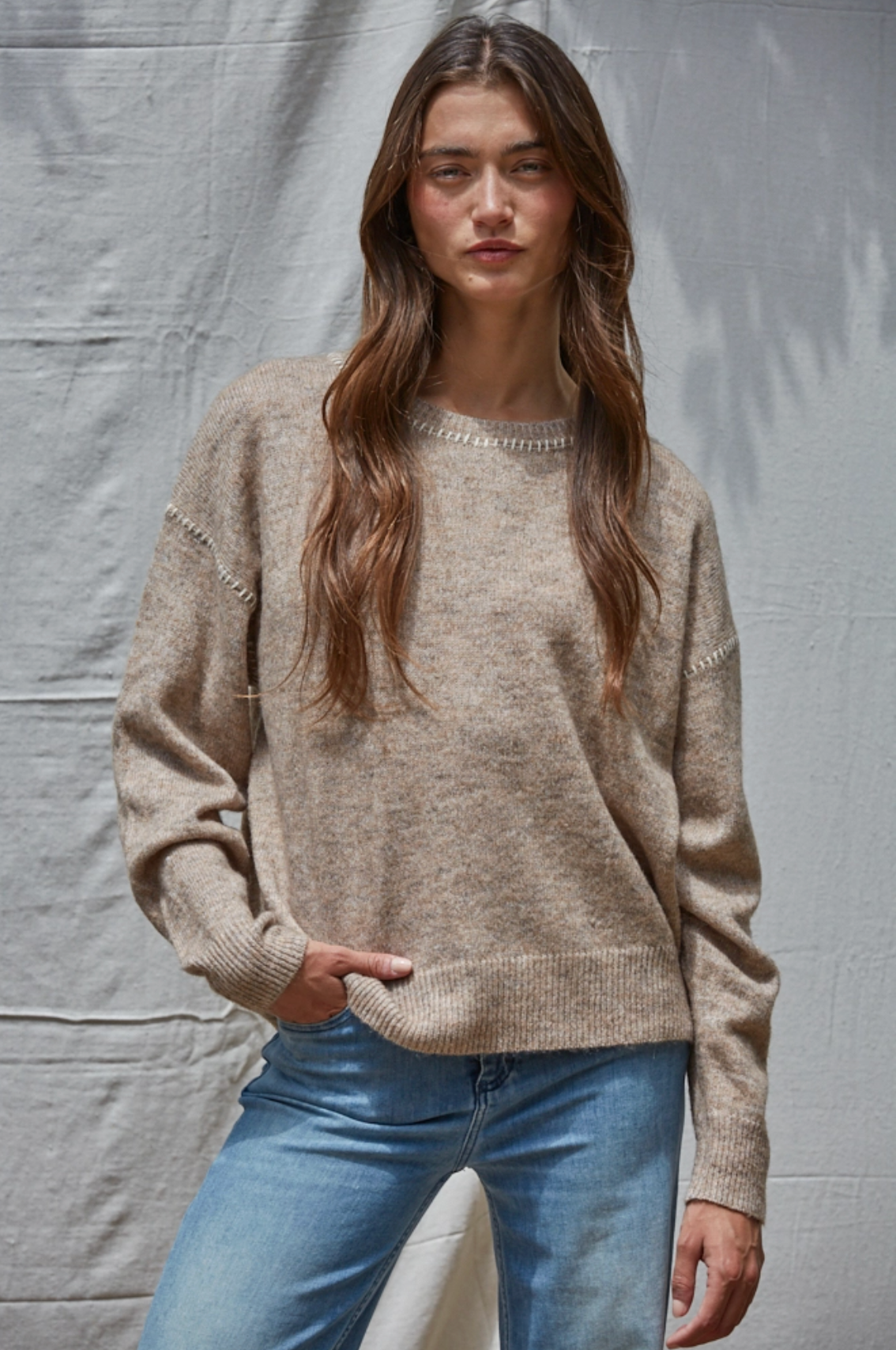 Knit Crewneck Sweater with contrast Stitch