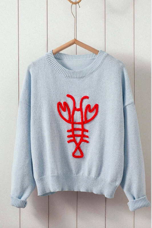 Lobster Crew Neck Sweater in Sky Blue