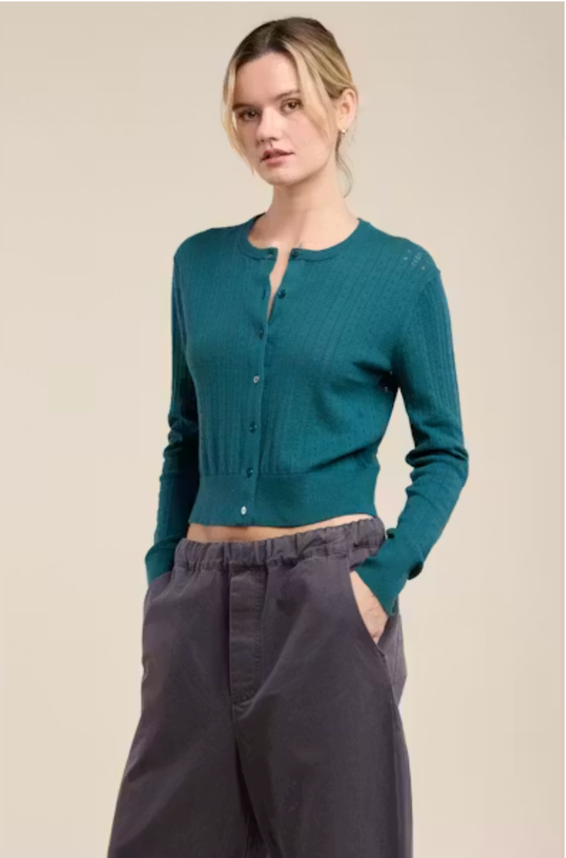 Velvet by Graham & Spencer Lavina Cardigan Sweater in Teal