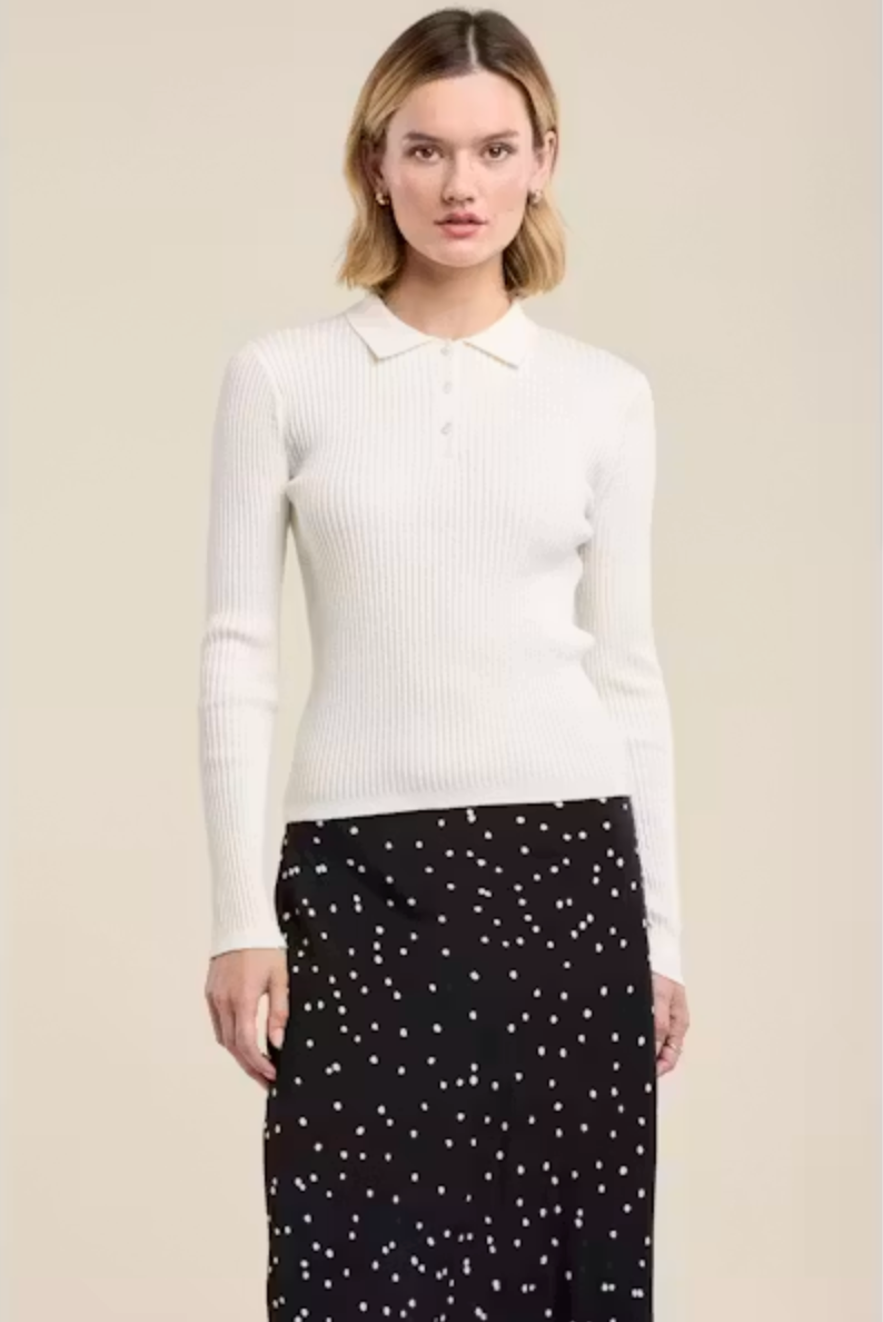 Velvet by Graham & Spencer Frances Polo Sweater in Milk or Black