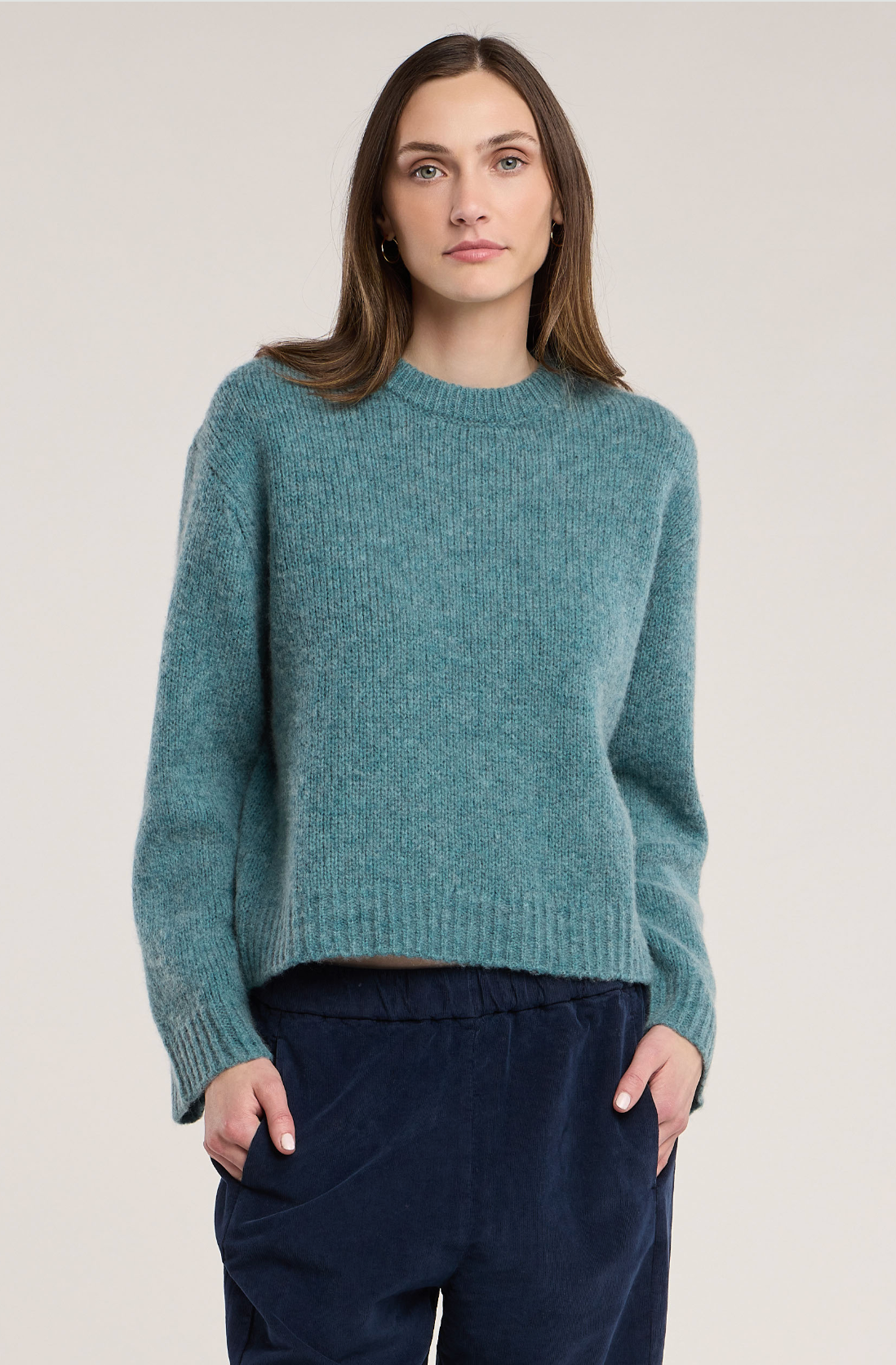 Velvet by Graham & Spencer June Crew Neck Sweater in Teal