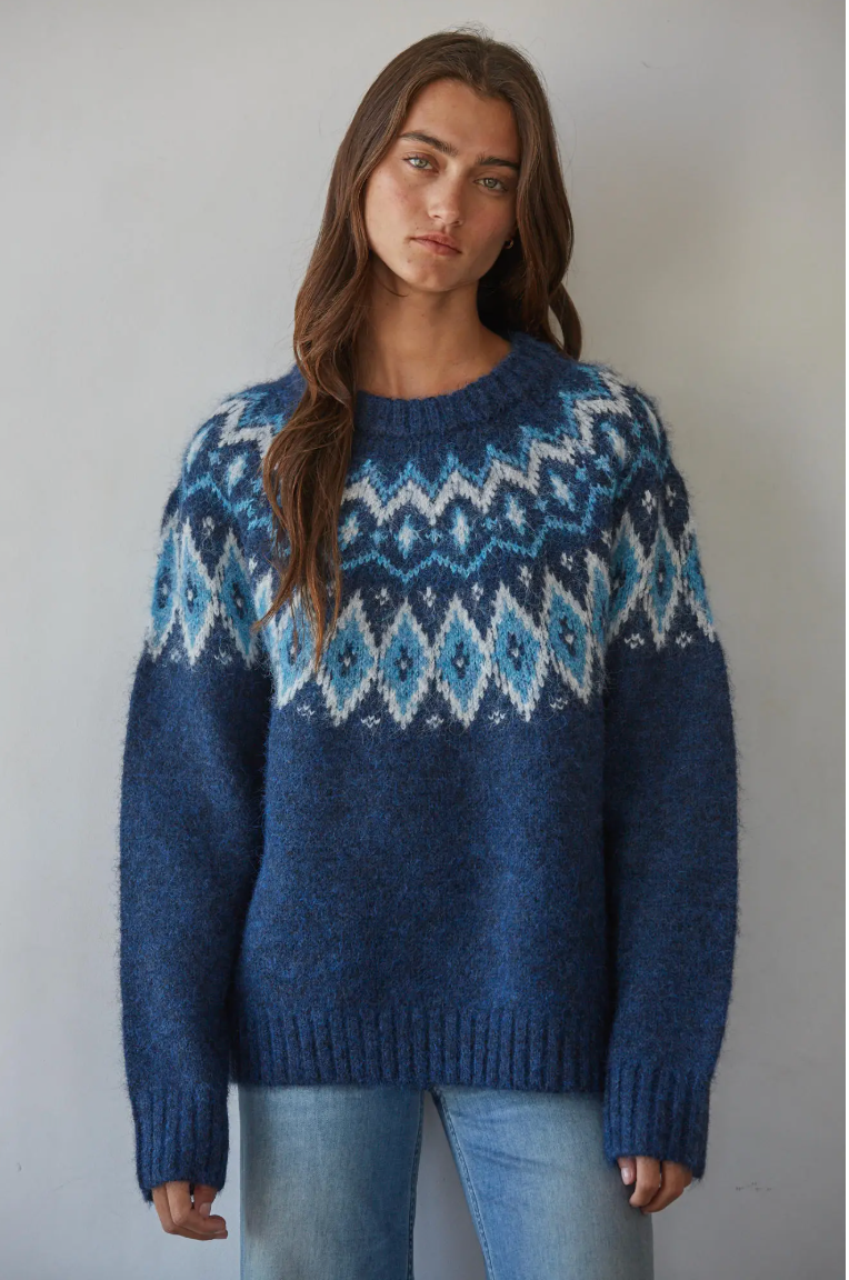 Fair Isle Pull Over in Navy
