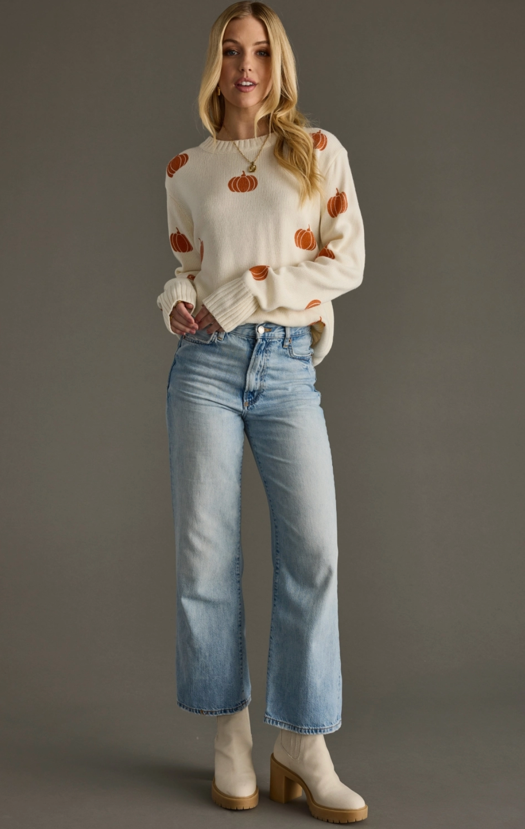 Cream Knit Pumpkin Sweater