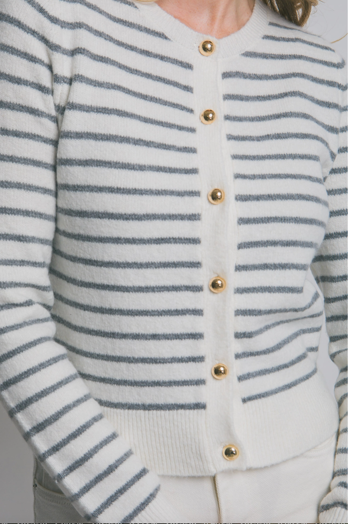 Parisian Striped Cardigan in Ivory or Khaki