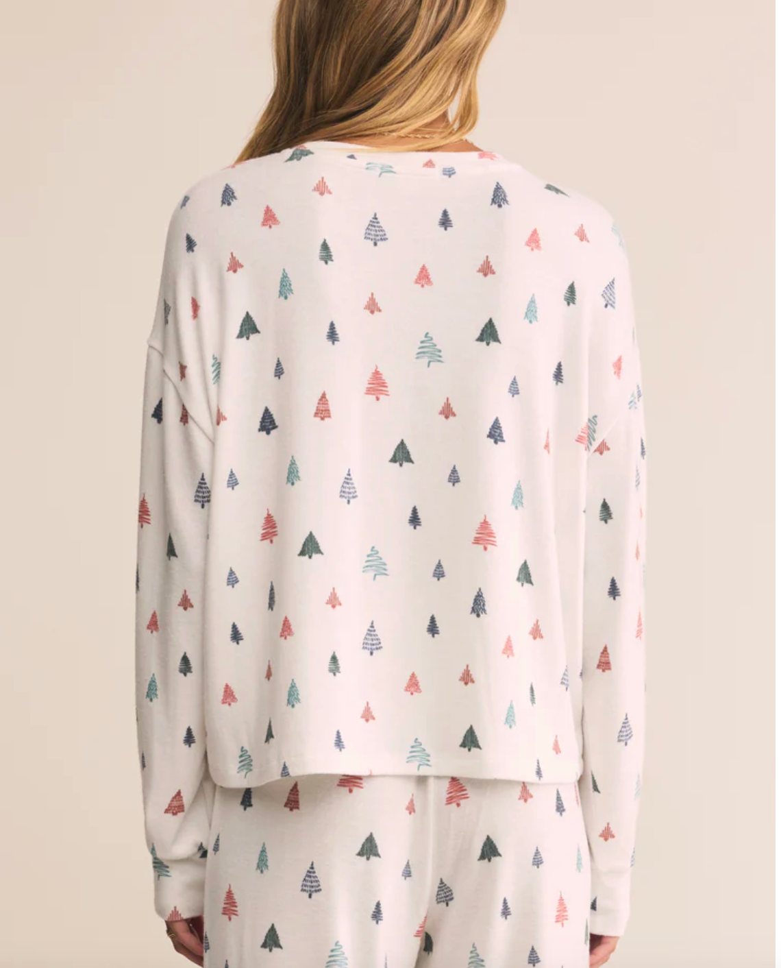 Alpine Tree Long Sleeve Loungewear Top in white