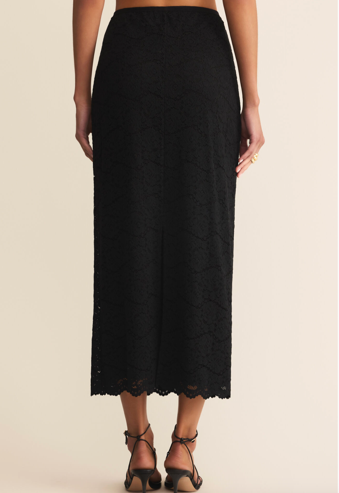 Via Lace Midi Skirt in Black