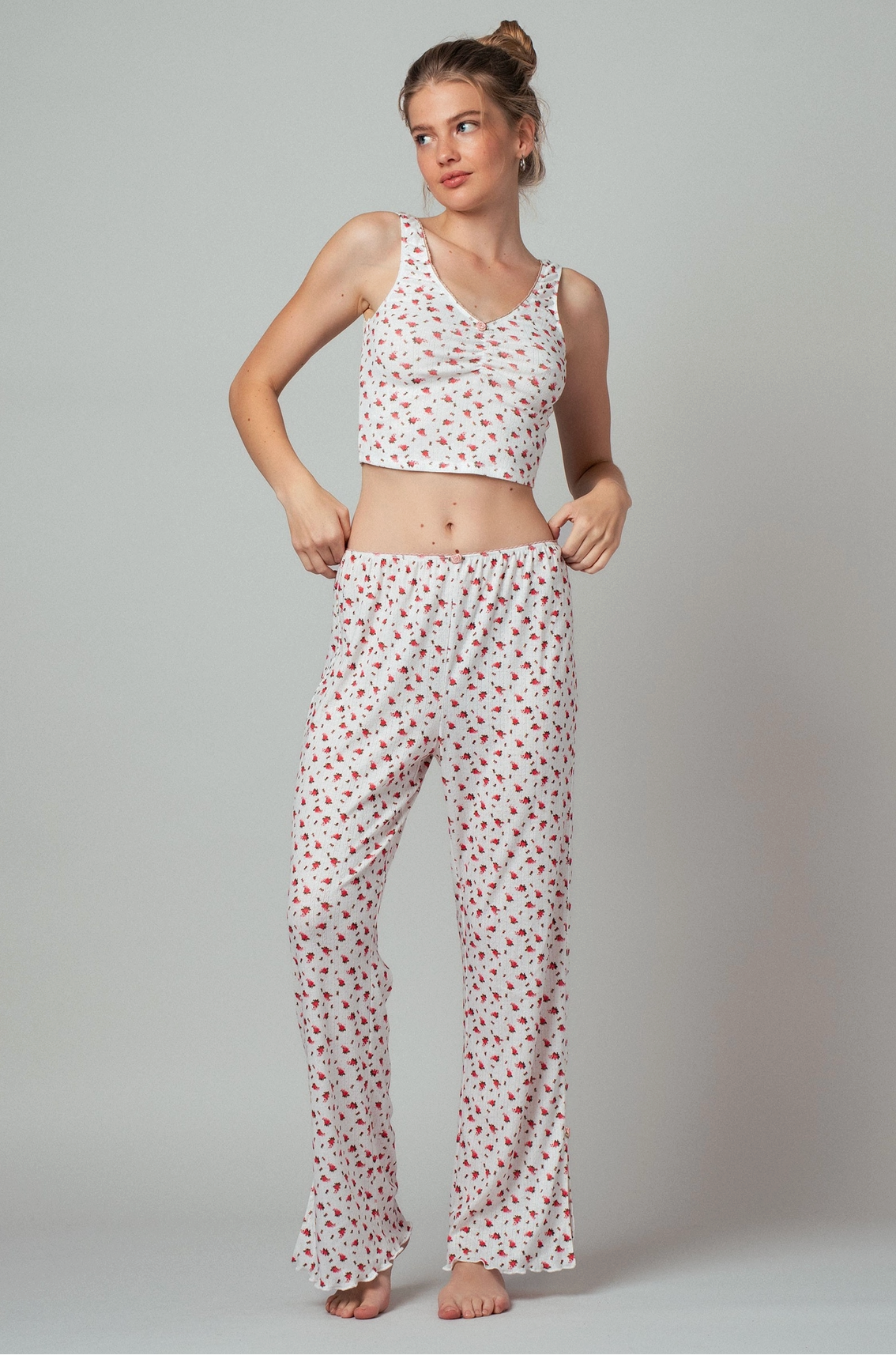 Rose Print Wide Leg Lounge Pants