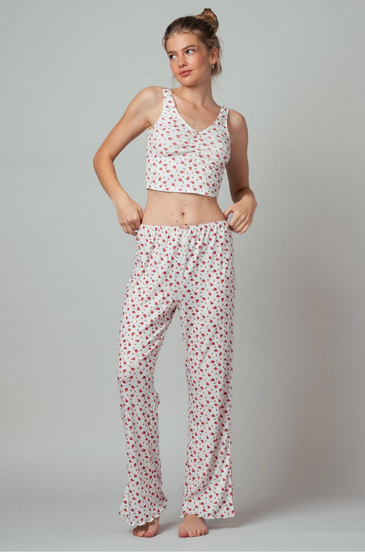 Rose Print Wide Leg Lounge Pants