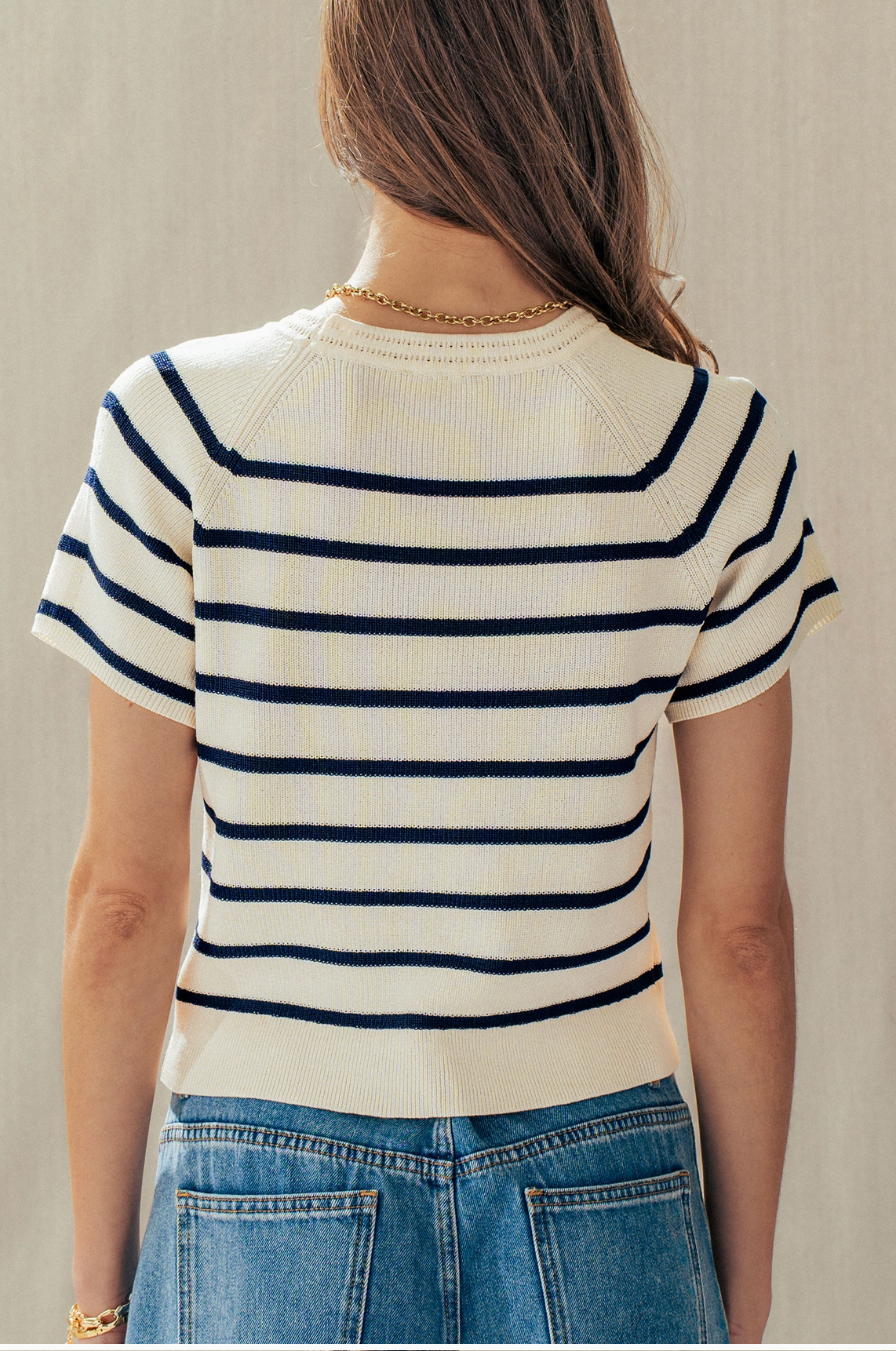 Classic Stripe Short Sleeve Sweater in 2 Colors