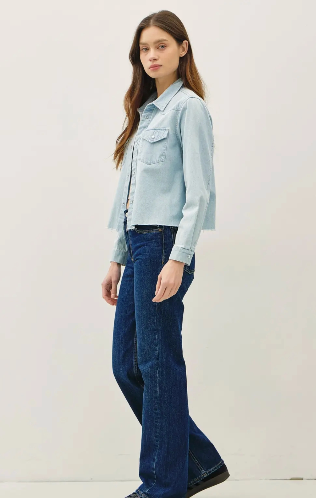 Cropped Denim Shacket