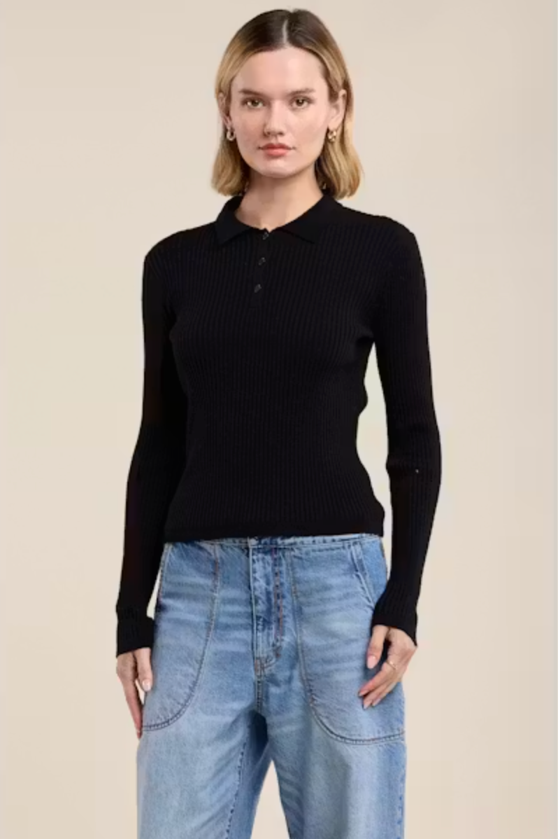 Velvet by Graham & Spencer Frances Polo Sweater in Milk or Black