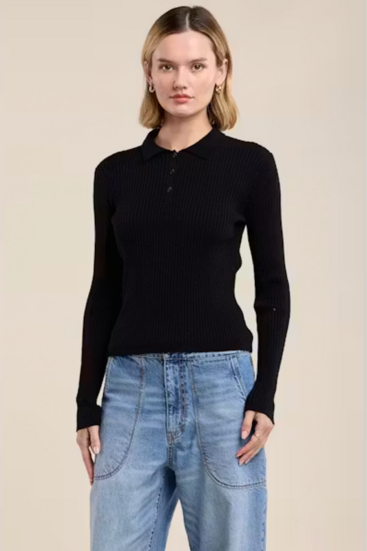 Velvet by Graham & Spencer Frances Polo Sweater in Milk or Black