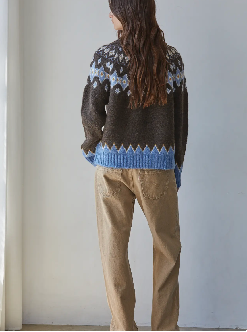 Zip Up Fair Isle Sweater in Brown
