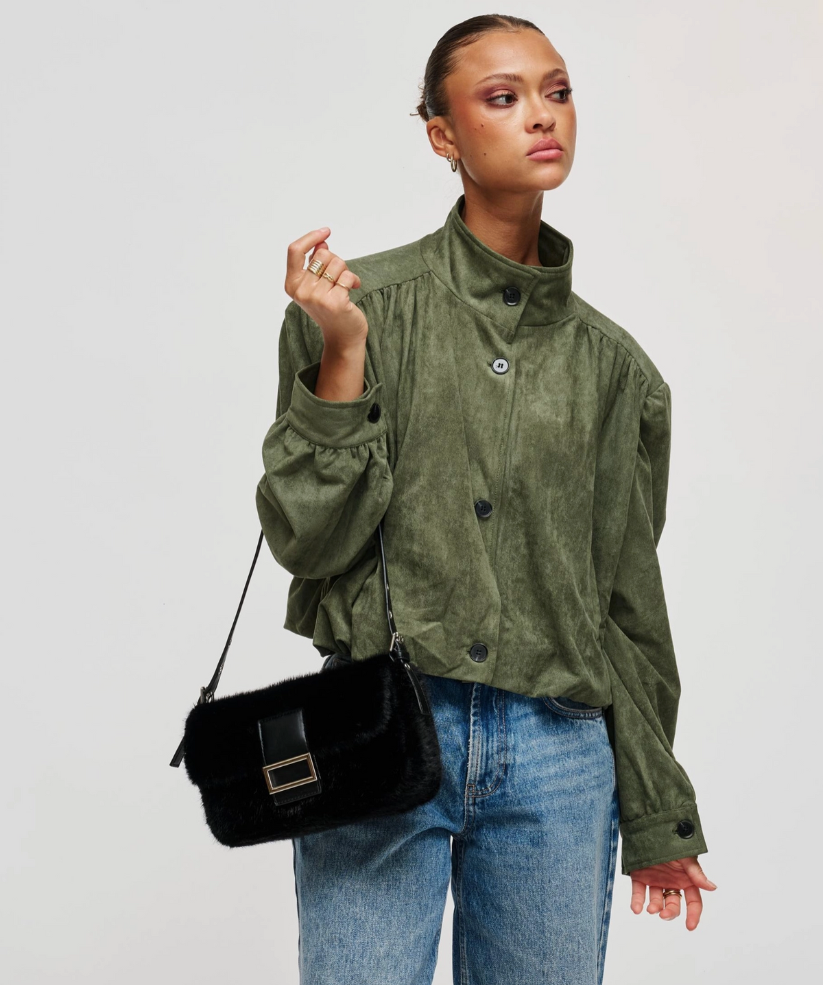 Beverly Faux Fur Crossbody Bag in Black
