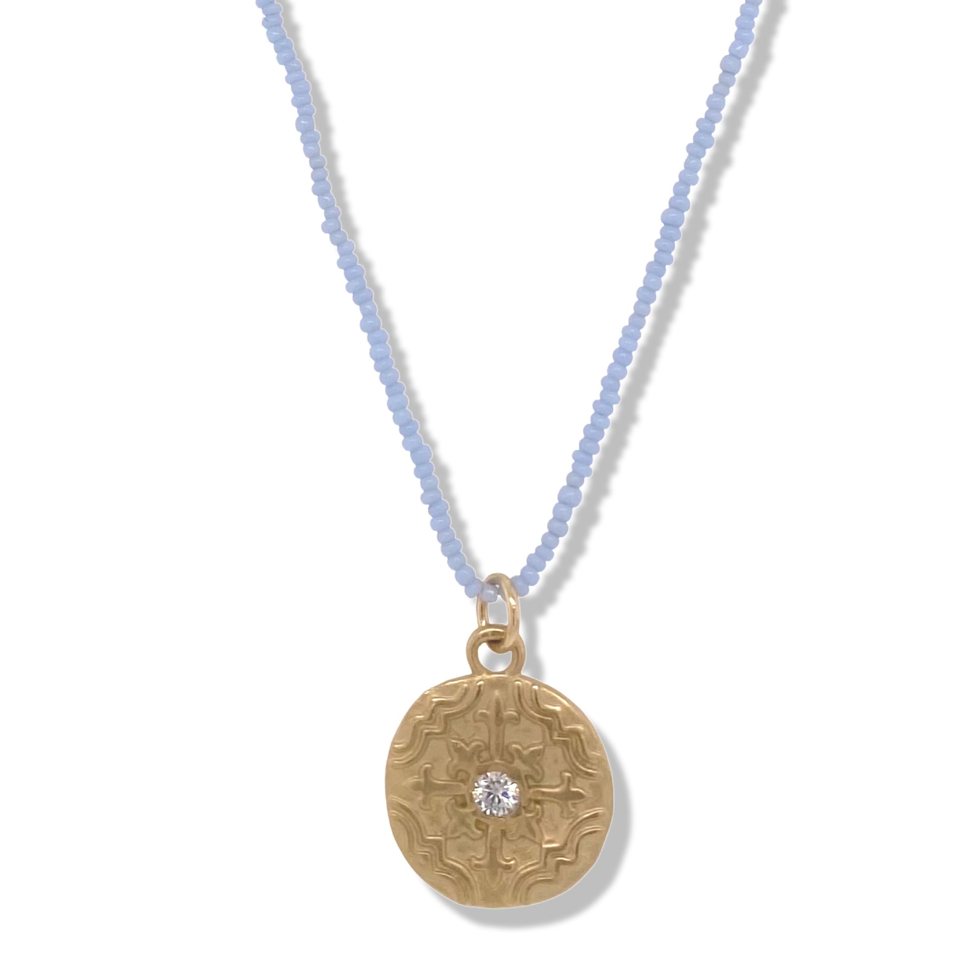 Tangi Necklace in Gold On Light Blue Beads | Nalu | Nantucket