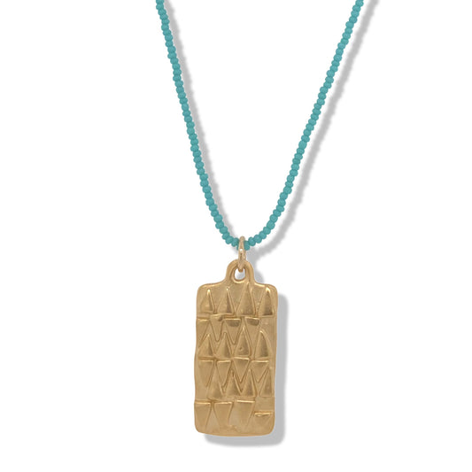Tribal Vertical Dog Tag on Turquoise Beads