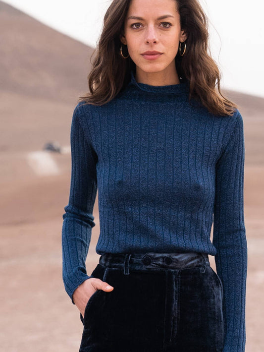 Garance Paris Lurex Knit Top in Navy