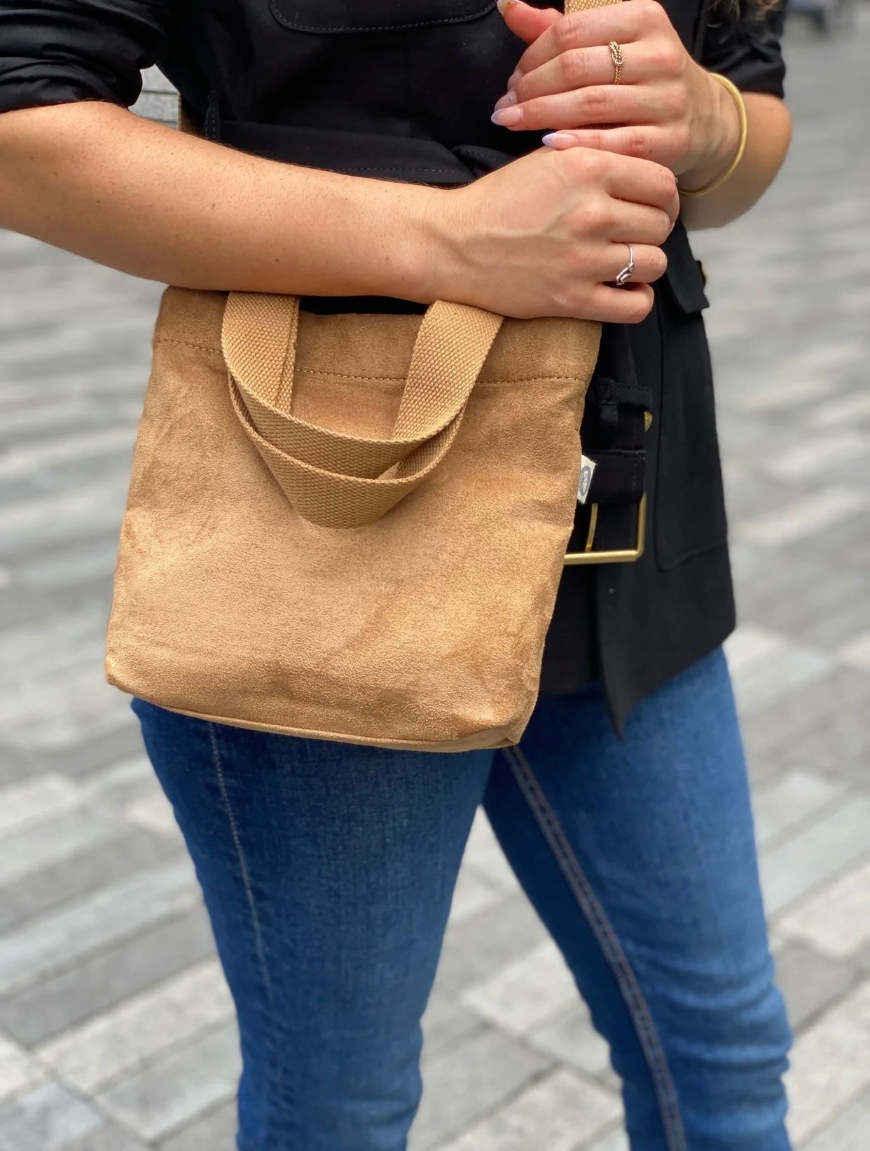 Quilted Koala Midi Town Bag in Faux Suede